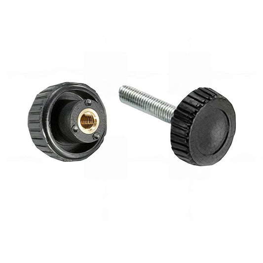 Round pattern male/female handwheel with black nylon head and BZP steel thread for locking and adjusting