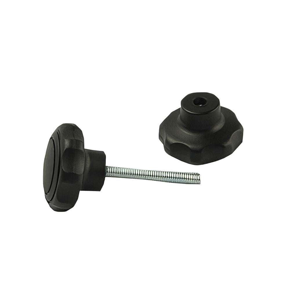 Light duty nylon handwheels with black nylon 6 body and BZP steel threads, customizable colors and logo options.