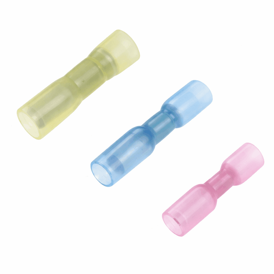 Heat shrink female bullet terminals with brass conductor and waterproof insulation for automotive and marine wiring