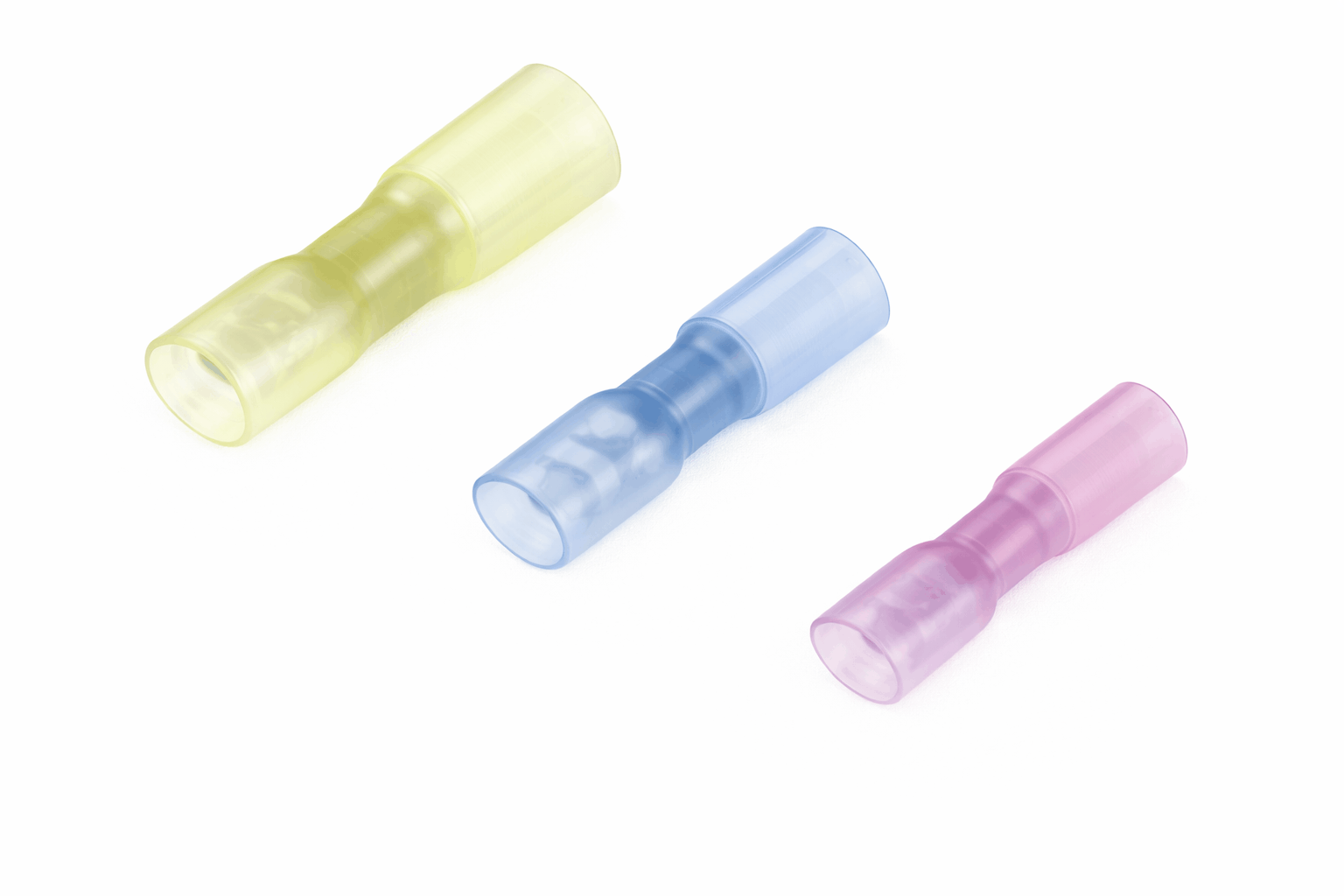 Heat shrink female spade fully insulated electrical terminals with adhesive lining for secure, waterproof connections in automotive, marine, and industrial use