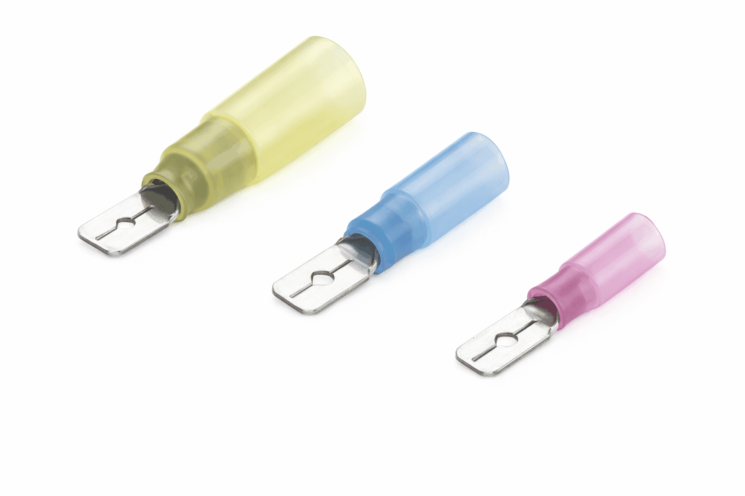 Heat shrink male blade terminals with brass conductor and waterproof insulation for automotive and industrial use