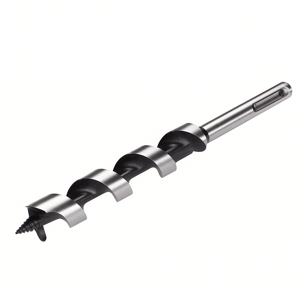 Set of long Auger SDS Shank Drill Bits made from high-grade steel for wood drilling with precision-cut flute geometry