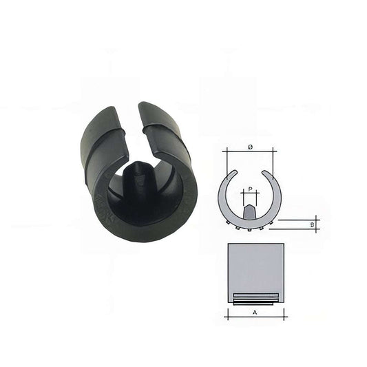 Plastic round external fitting saddle feet clip lifting frame off floor with peg for secure tube attachment in black LDPE