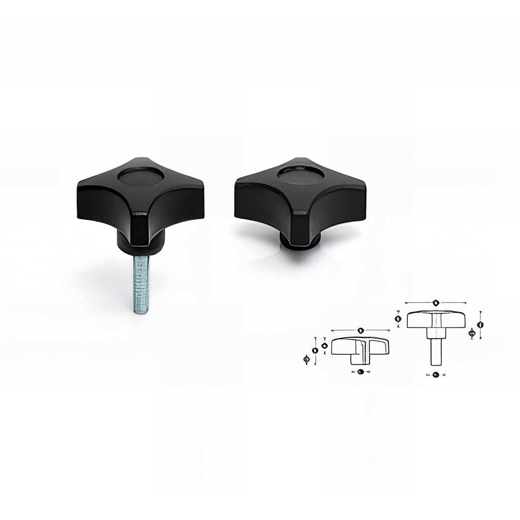 4 lobe thermoplastic handknob with zinc plated steel stud for clamping and locking applications
