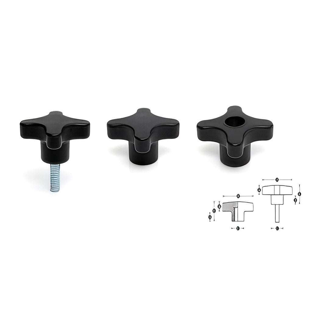 4 lobe star shaped handwheel with threaded options