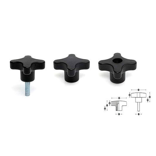 4 lobe star shaped handwheel with threaded options