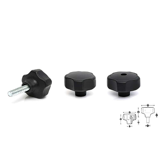 5 lobe thermoplastic handwheel made of high impact resistant material with male, female, or through thread options