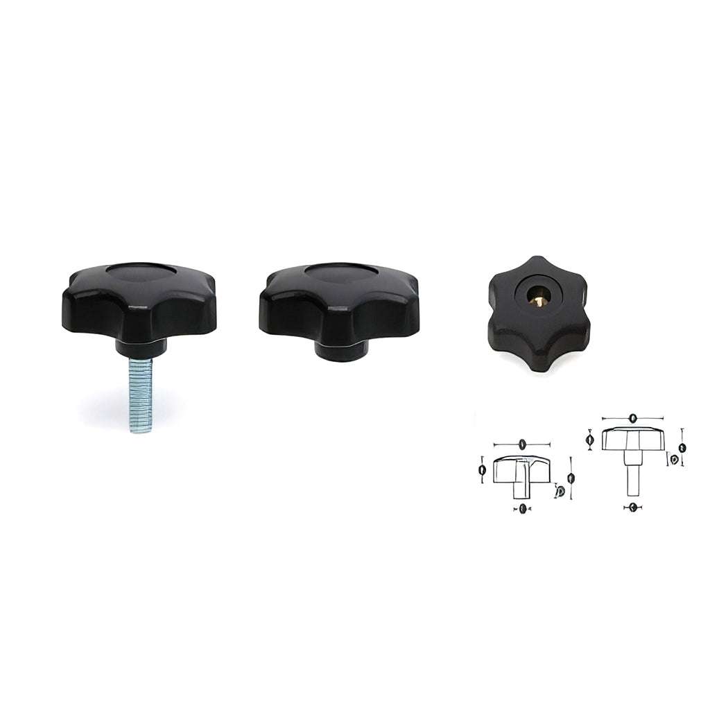 6 lobe thermoplastic handwheel with male, female, or through thread female options, high impact resistant material