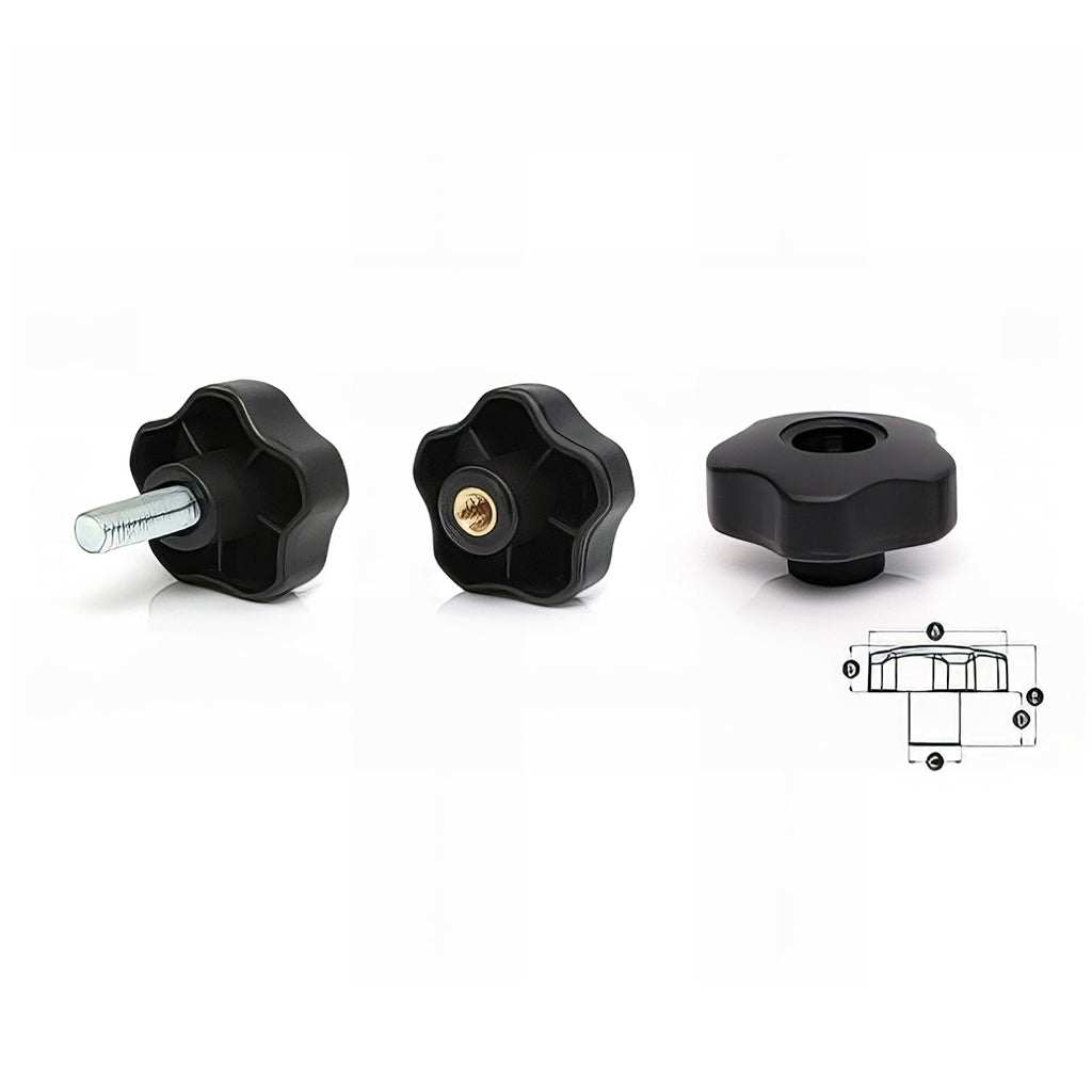 5 lobe thermoplastic handwheel with threaded options, high impact resistant material