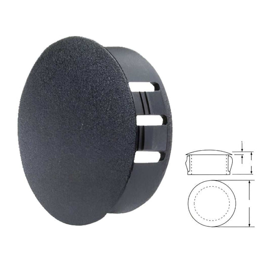 Black snap in finishing hole plugs for concealing flat panel holes