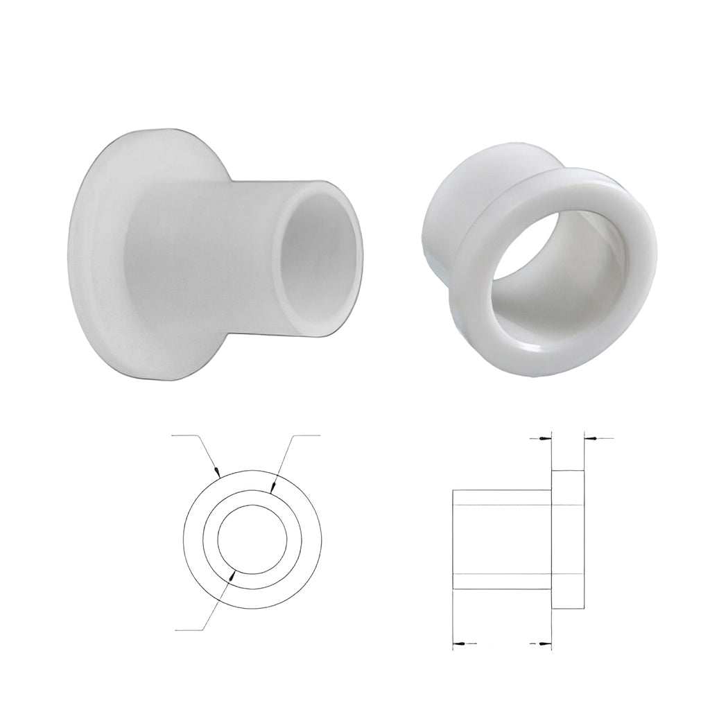 Nylon metric shoulder washers made of Nylon 66, UL94-V2 rated, RoHS compliant, natural color, used with metric machine screws for electrical insulation, supplied in packs of 1000