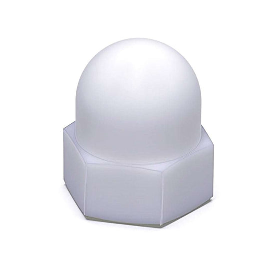 Natural nylon dome nuts with steel zinc and stainless steel options displayed