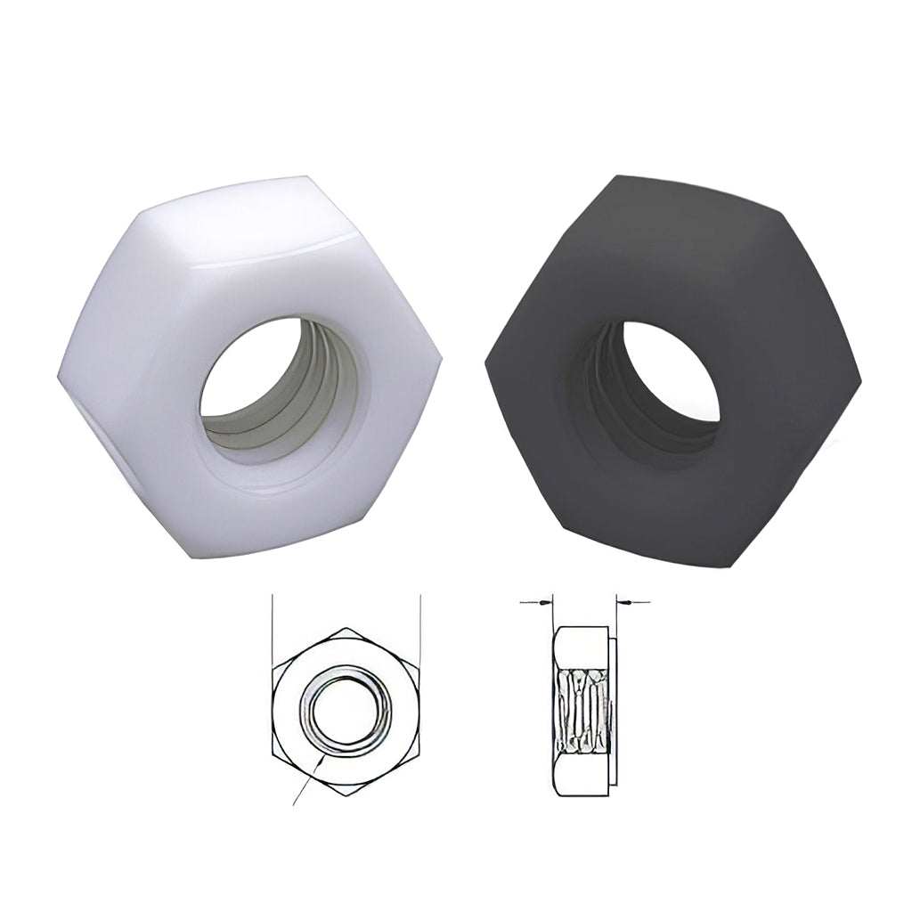 Nylon full nut and washer faced flange nut with greater surface area