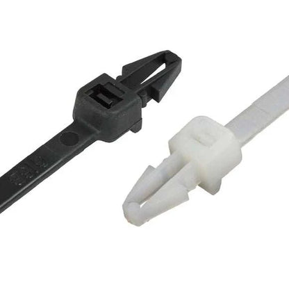 Black and natural nylon push mount cable ties for securing cables and hoses with high tensile strength