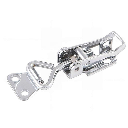 Stainless steel adjustable toggle latch with catch plate and padlock mount, polished 304 corrosion-resistant metal hardware