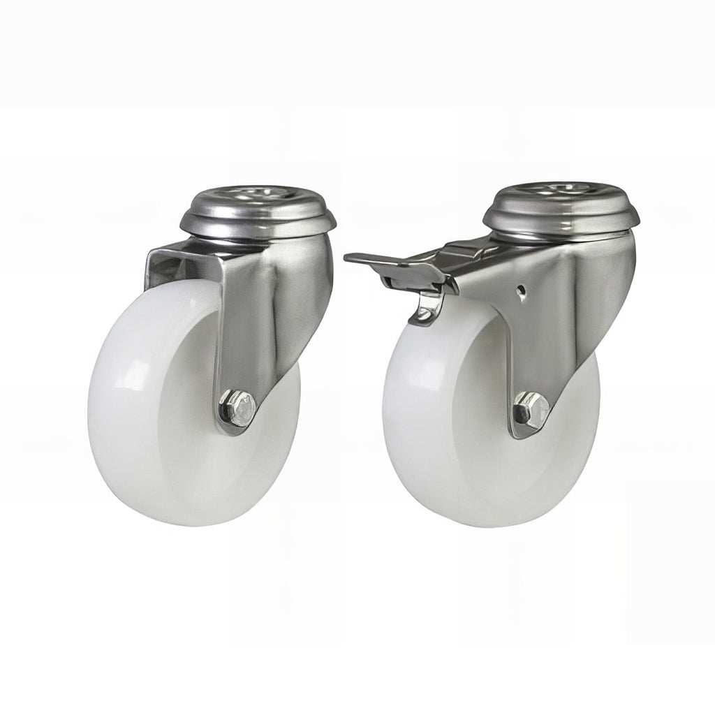 Medium duty nylon single bolt hole stainless steel castor with 40-80kg load capacity and non-marking wheel