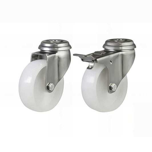 Medium duty nylon single bolt hole stainless steel castor with 40-80kg load capacity and non-marking wheel