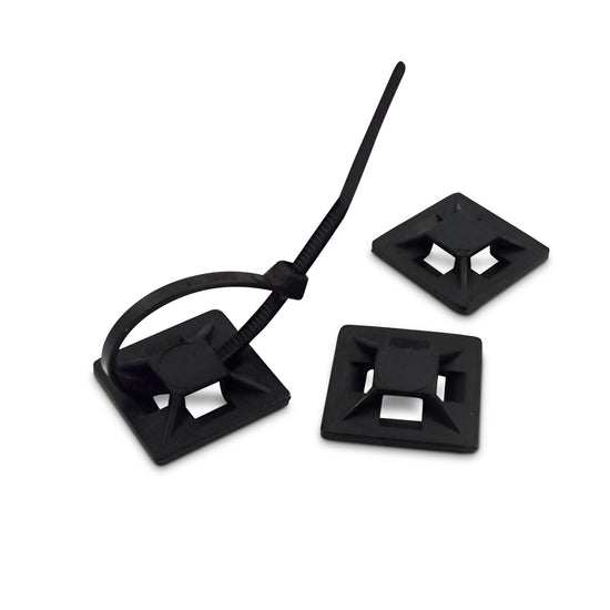 Cable Tie Adhesive Bases with UL-approved Nylon 66, flame-retardant, adhesive and screw-mount options for secure cable management
