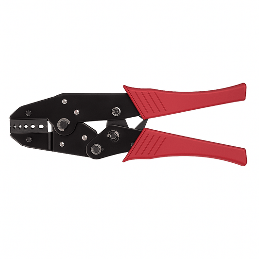Twin Cord End Terminal Crimper with ergonomic anti-slip handles and high-strength steel body for precise dual ferrule crimping