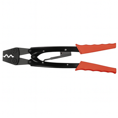 Heavy-duty uninsulated terminal crimping tool with ergonomic PVC handles and hardened steel dies for precise electrical crimps