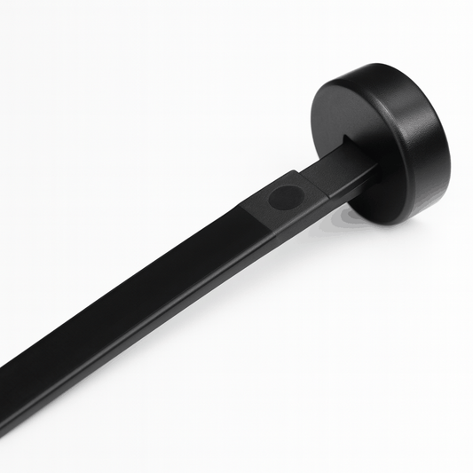 High-strength Button Head / Chassis Mount Cable Ties with parallel-entry design for secure, professional cable management in automotive and industrial applications