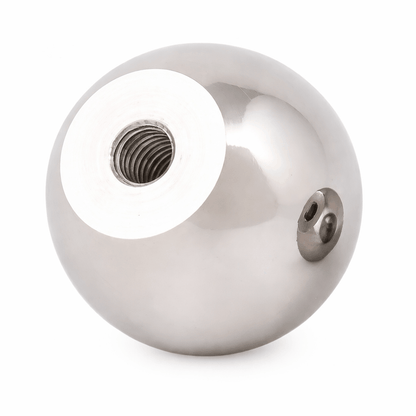 Polished aluminium ball knob with female threading for machinery control and adjustment