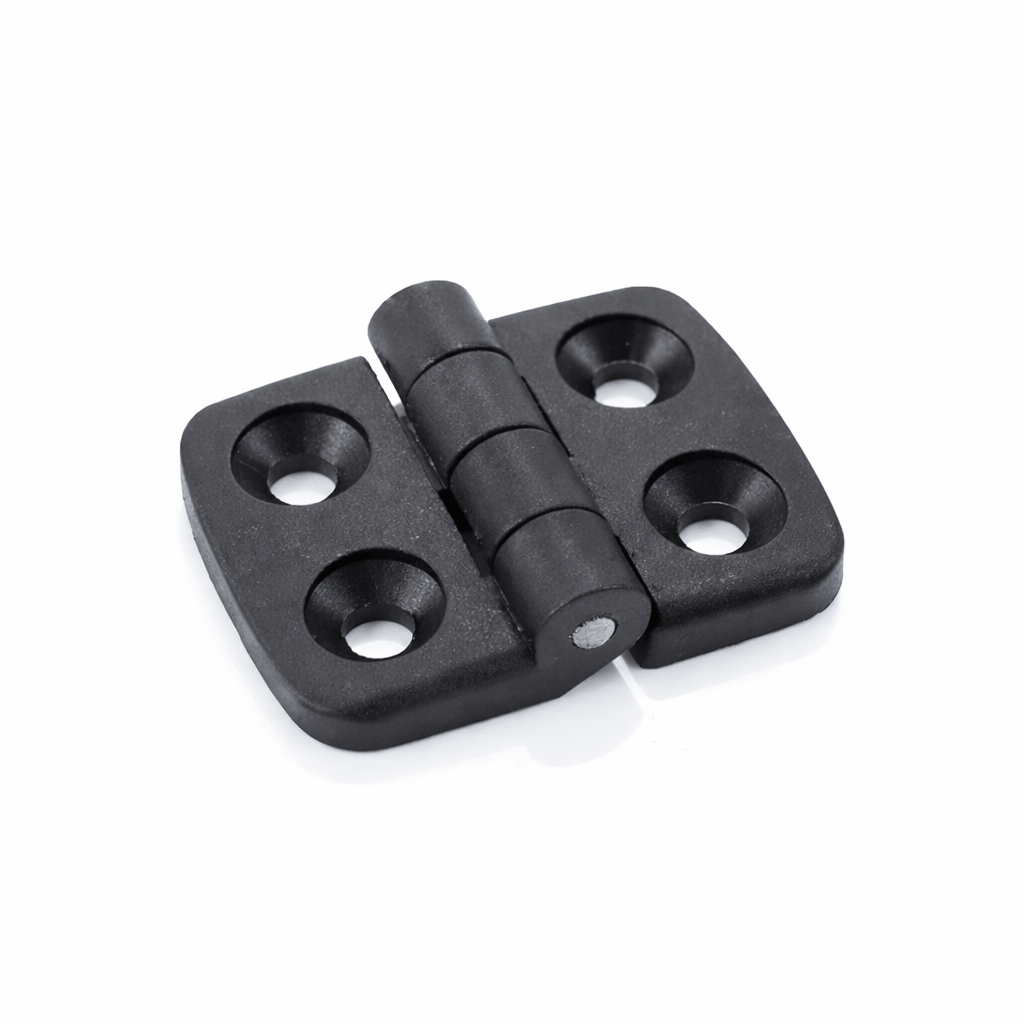 Compact plastic hinge for 20mm aluminium extrusions and cabinets