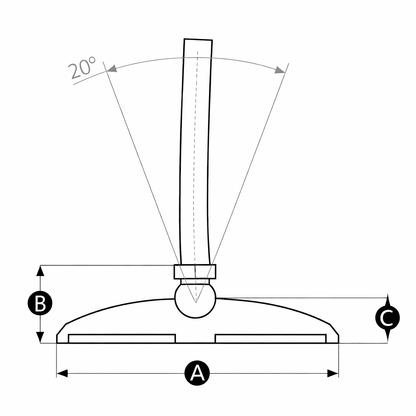 Heavy duty foot with adjustable tilting base supporting up to 900 kg load
