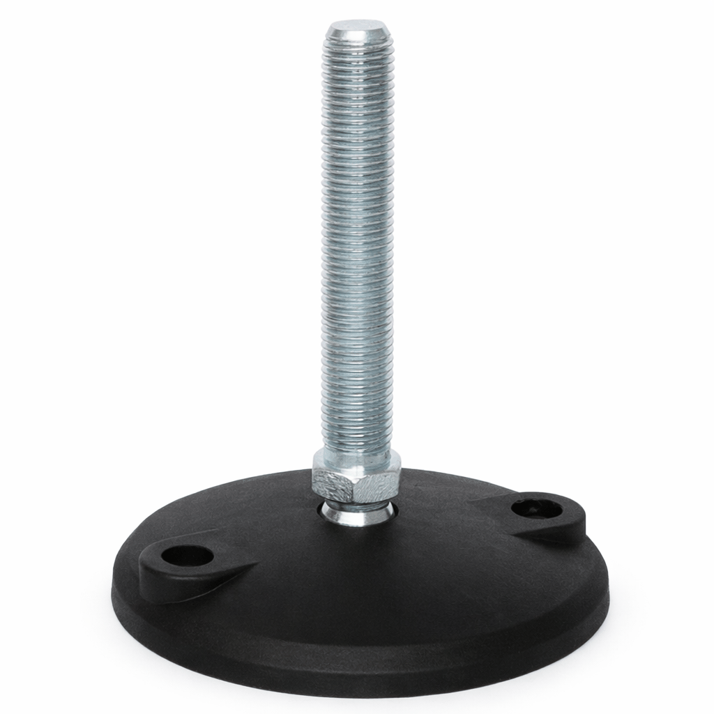 Economical heavy duty foot with adjustable tilting base for up to 900 kg load and bolt-down option
