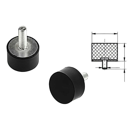 Black rubber anti-vibration mount with male BZP threaded stud fitting, shore hardness A55