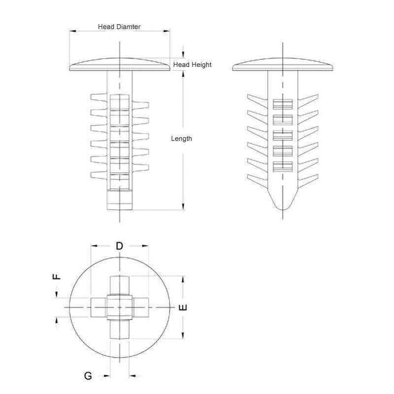 Indifit Fir Tree Clips securing panel with push-fit fastening for automotive and electrical assembly