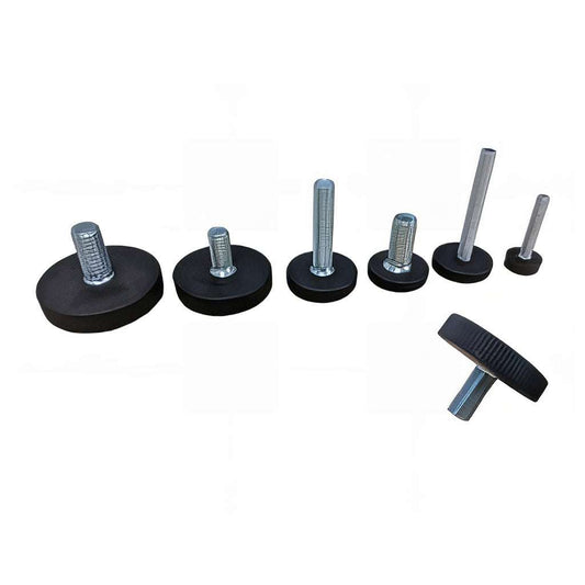 Light duty static low profile adjustable foot with 15mm base diameter in black plastic