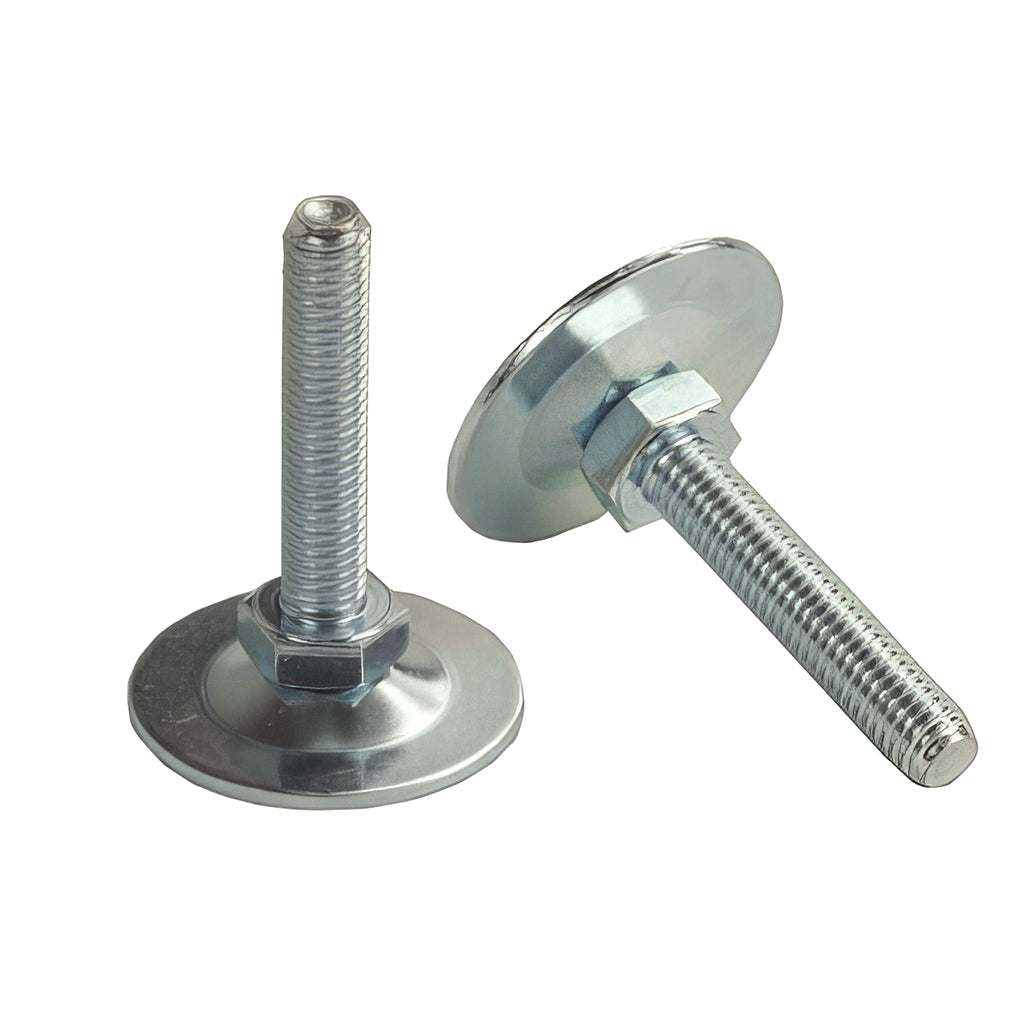 Medium/heavy duty static articulating steel adjustable foot with pressed steel base and BZP mild steel stud