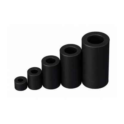 Black metric nylon spacers in various sizes for insulation and standoff applications