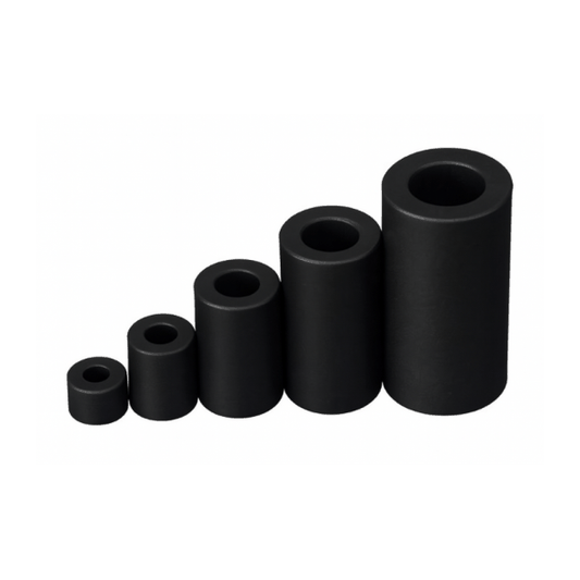 Black metric nylon spacers in various sizes for insulation and standoff applications