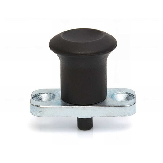 Plate mounted index plunger with zinc plated flange and plastic knob for panel mounting and positioning tasks
