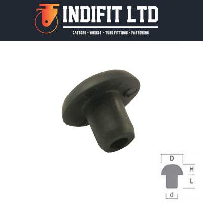 Black push in polyethylene and PVC buffer feet for equipment protection