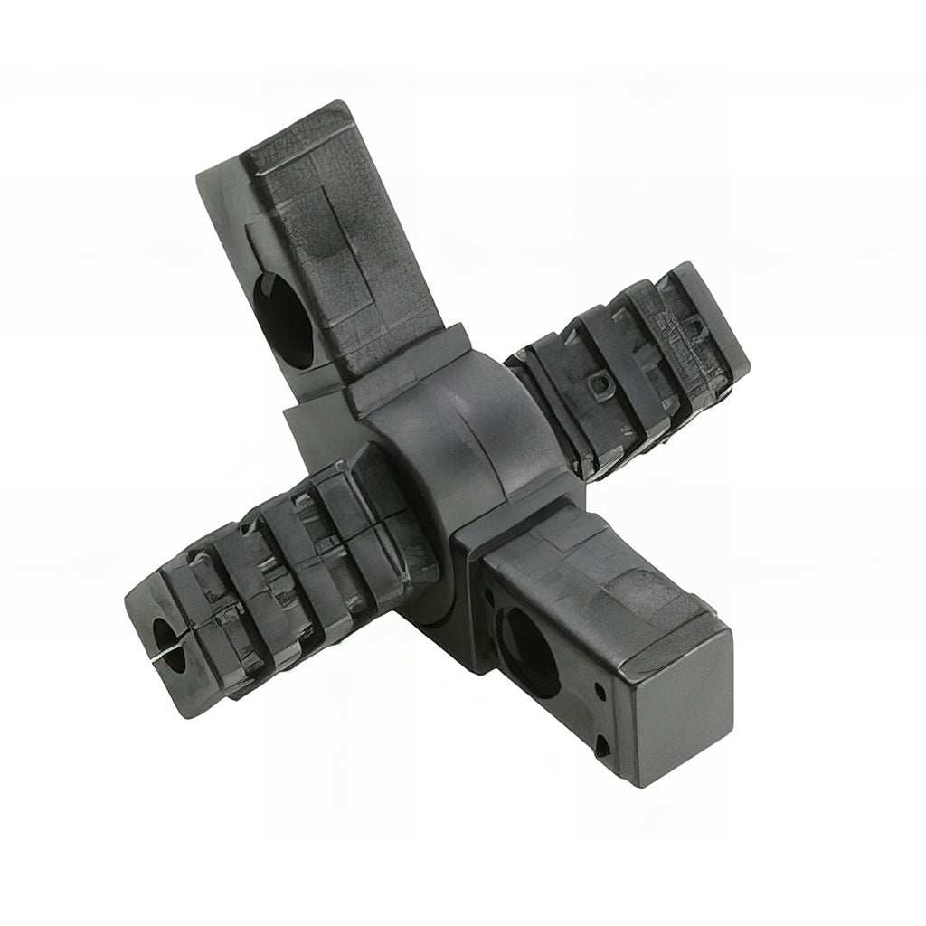 Plastic Pivoting Hinged Square 4-Way Tube Connectors for adjustable multi-directional square-tube frameworks